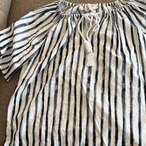 LOFT Navy and White Striped Blouse